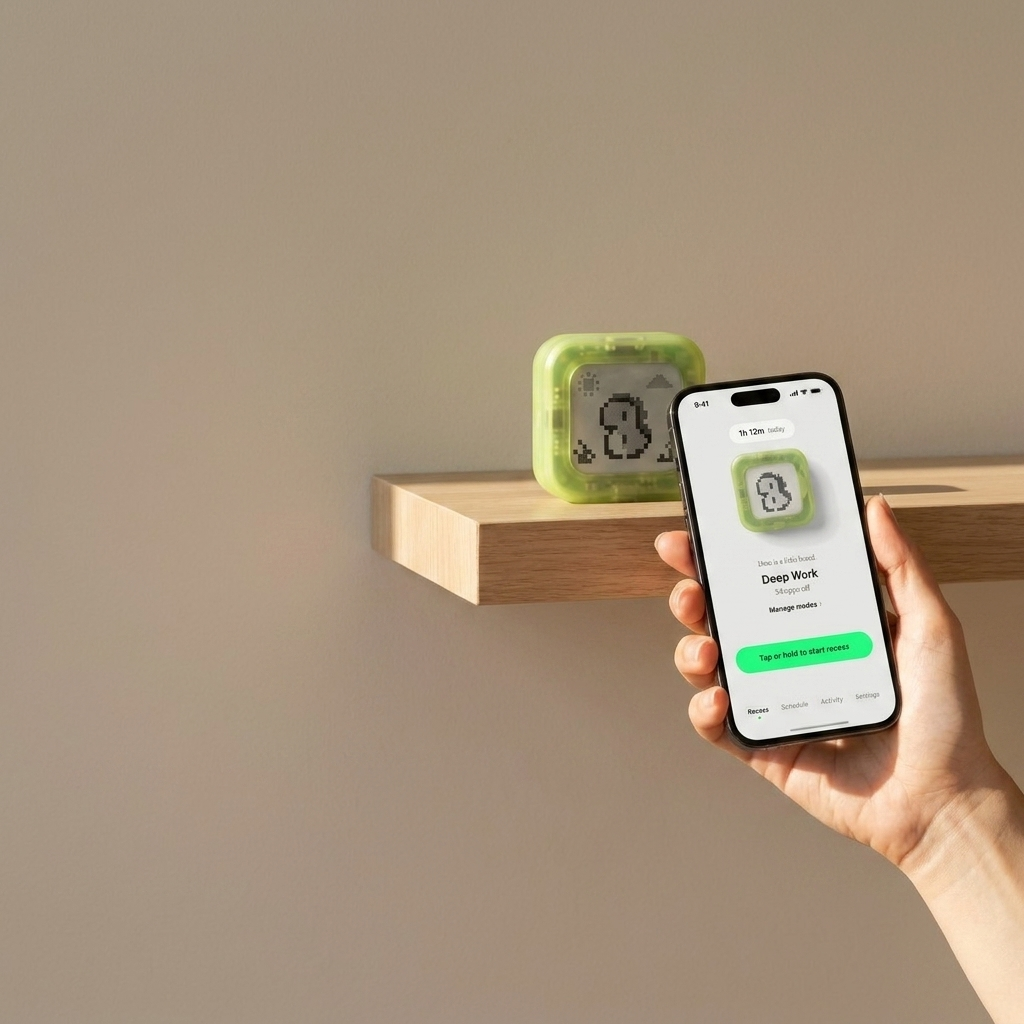 A phone tapping Dino to block distracting apps