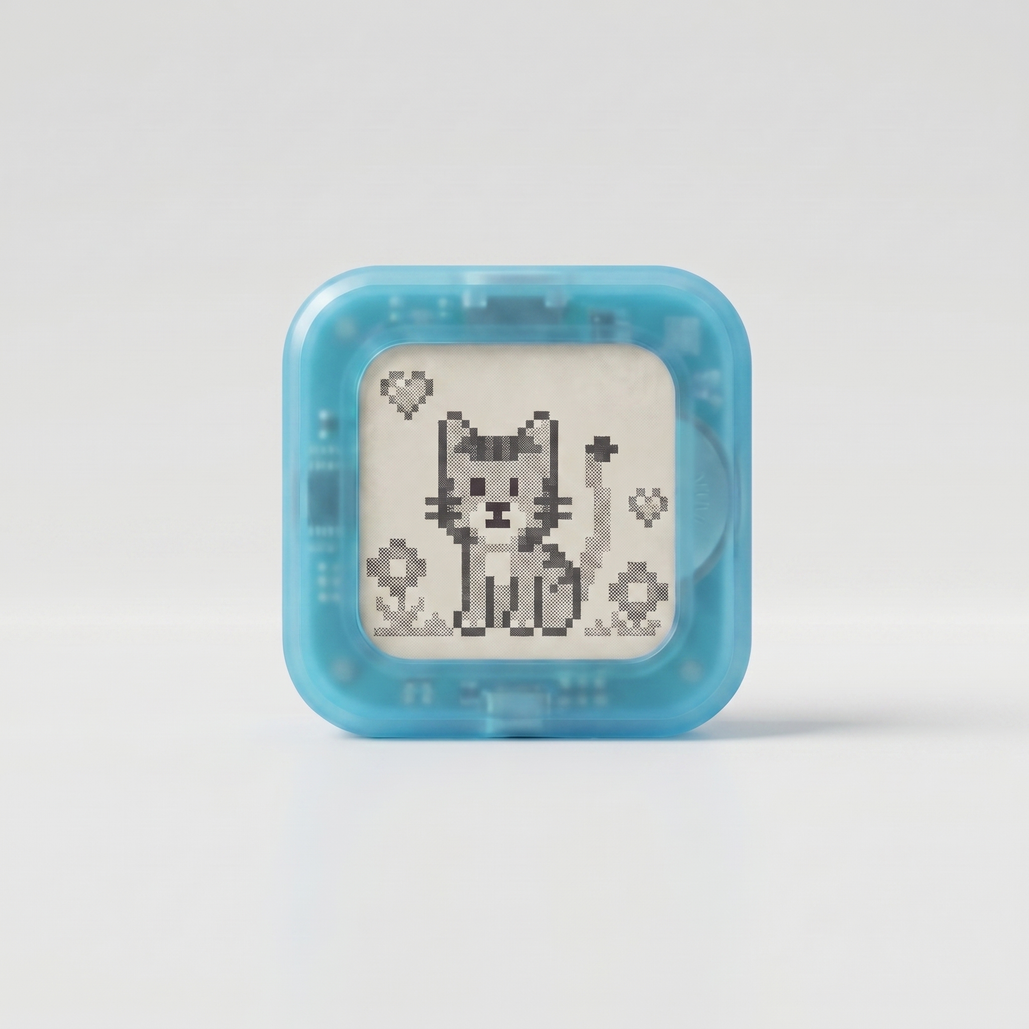 Pool Recess device with a blue shell and cat character
